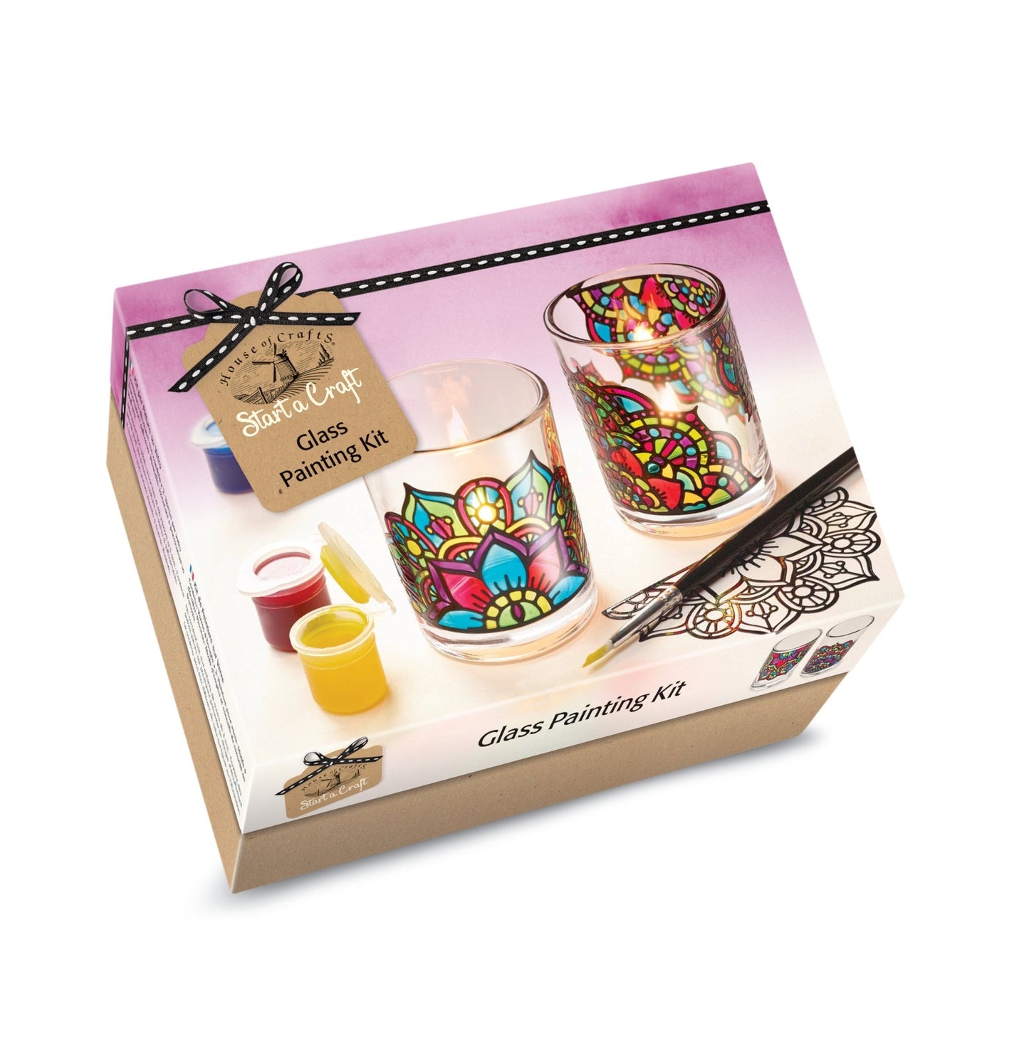 Glass Painting Kit With Instructions Candle Glass Peel Off Outlines Paints Brush
