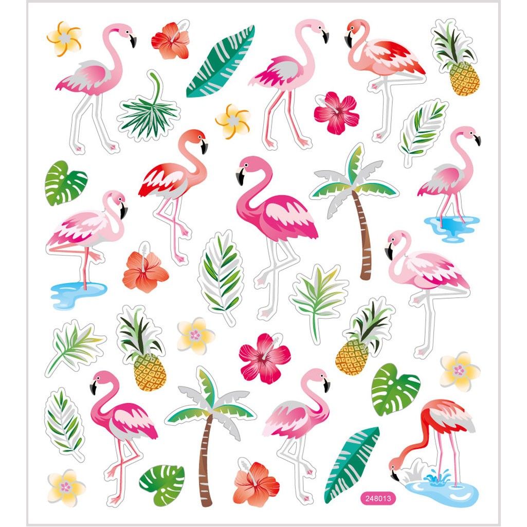 Stickers, sheet 15x16.5cm, approx. 37 pc, flamingo, 1 sheet - Home - Crafts