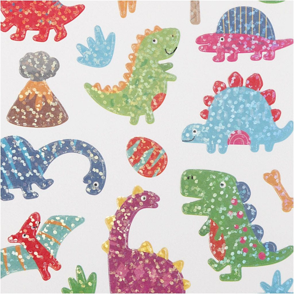 Stickers Sheet Dinosaur Jurrasic 15x16.5cm Transparent Plastic Film Silver Foil Glitter Lacquer