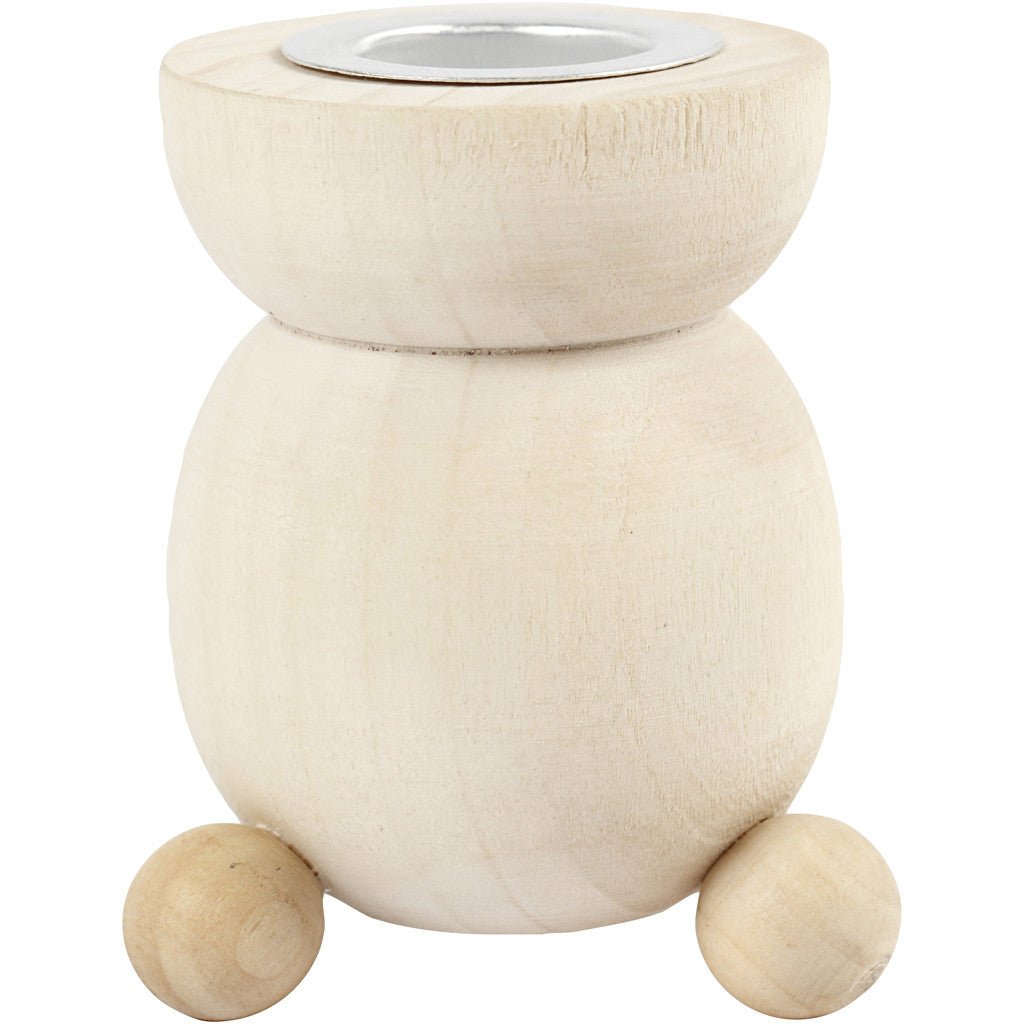 Swedish Light Wood Candlestick With Metal Holder Home Decorations Crafts H: 6.5 cm D: 4.8 cm - Home - Crafts