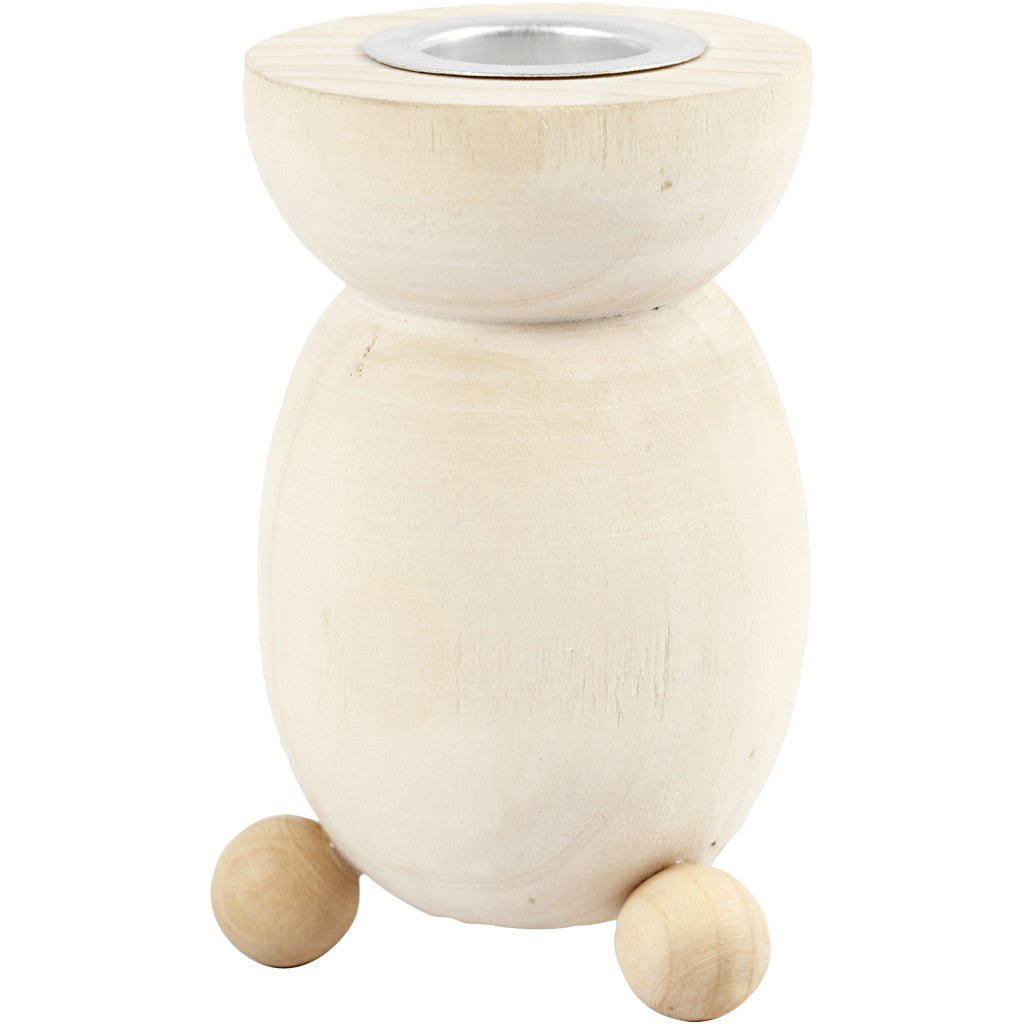 Swedish Light Wood Candlestick With Metal Holder Home Decorations Crafts H: 8.5 cm D: 5.4 cm - Home - Crafts