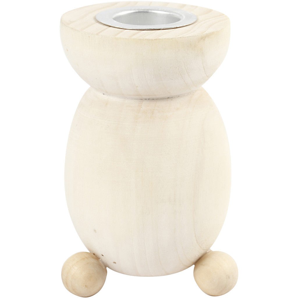 Swedish Light Wood Candlestick With Metal Holder Home Decorations Crafts H: 8.5 cm D: 5.4 cm - Home - Crafts