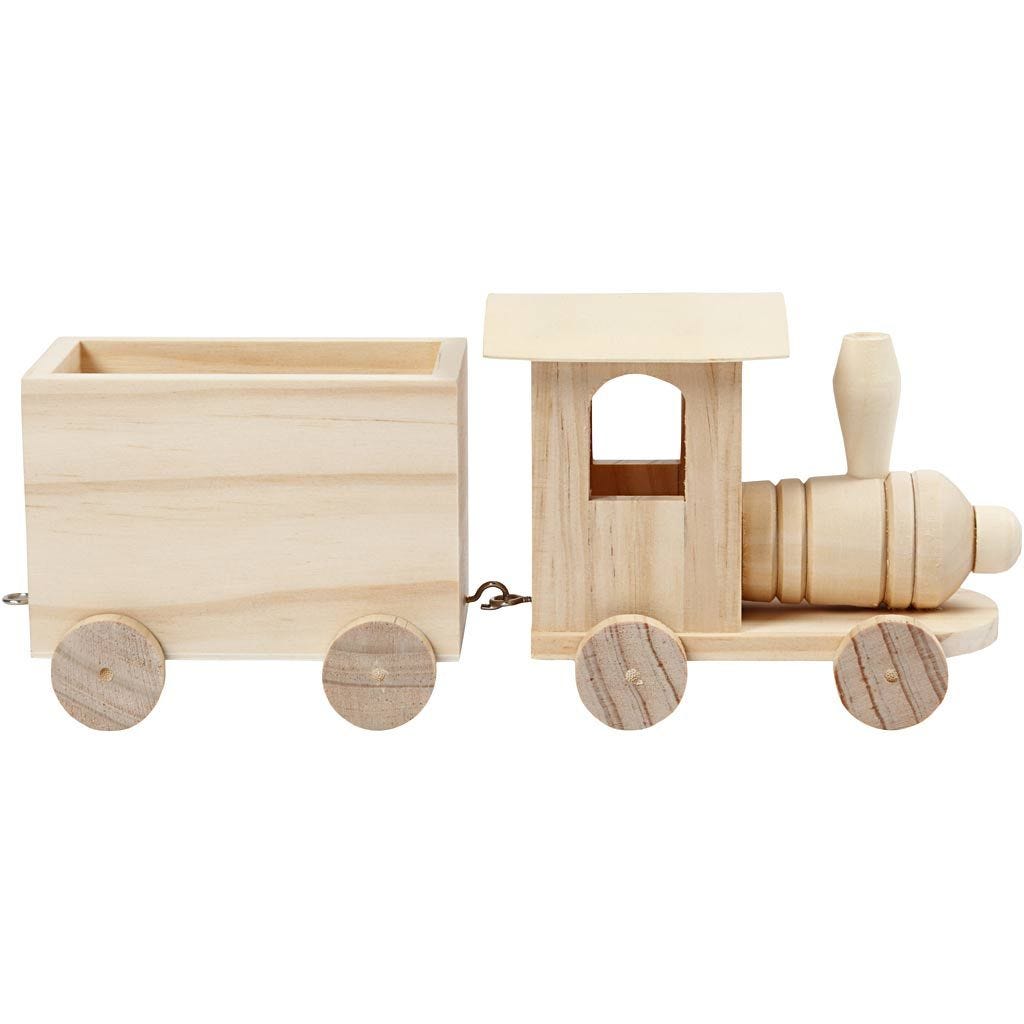 Toy Train with Carriage Light Wood 9.5x21.5x6.5cm Advent Birthday Christmas