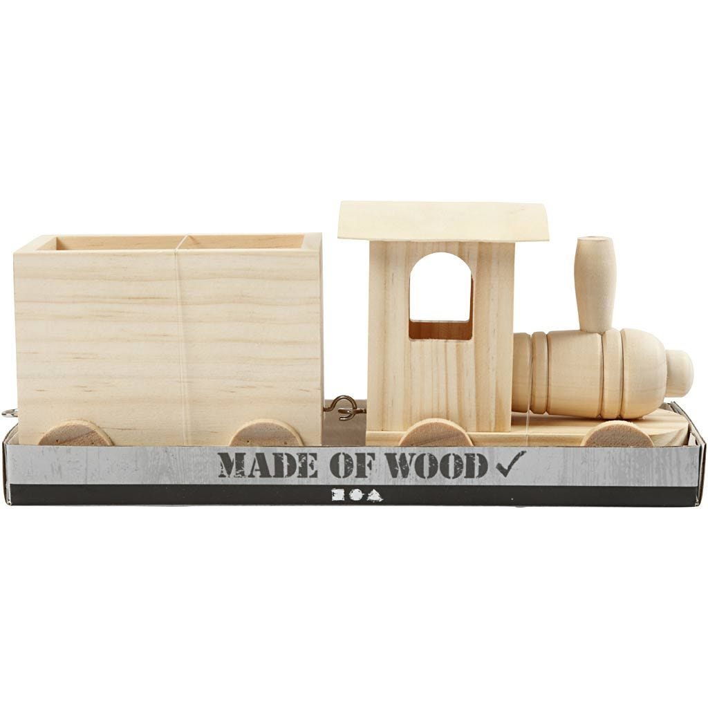 Toy Train with Carriage Light Wood 9.5x21.5x6.5cm Advent Birthday Christmas
