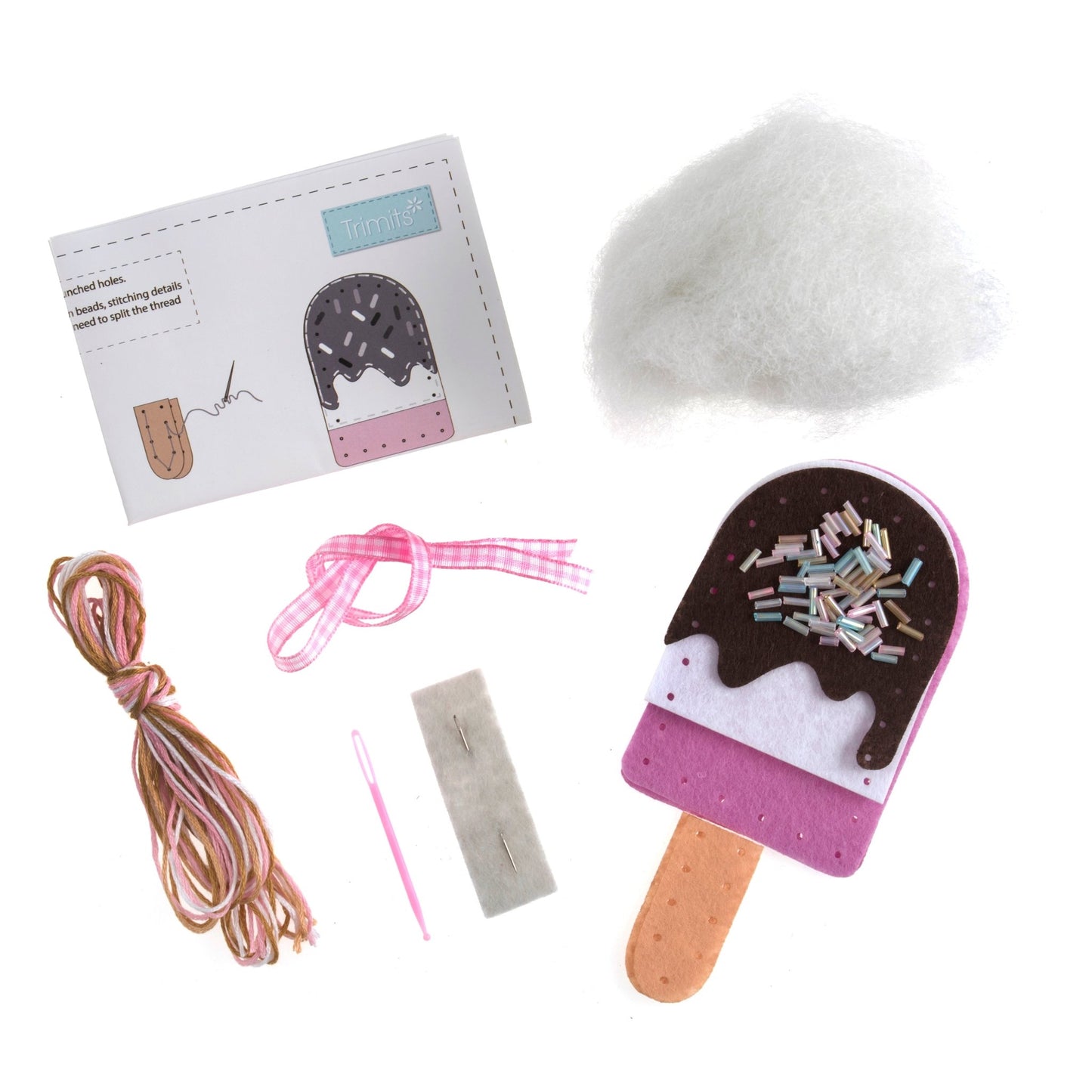 Trimits Ice Lolly Pre Punched Shaped Acrylic Felt Kit For Beginners 12cm x 6cm - Home - Crafts