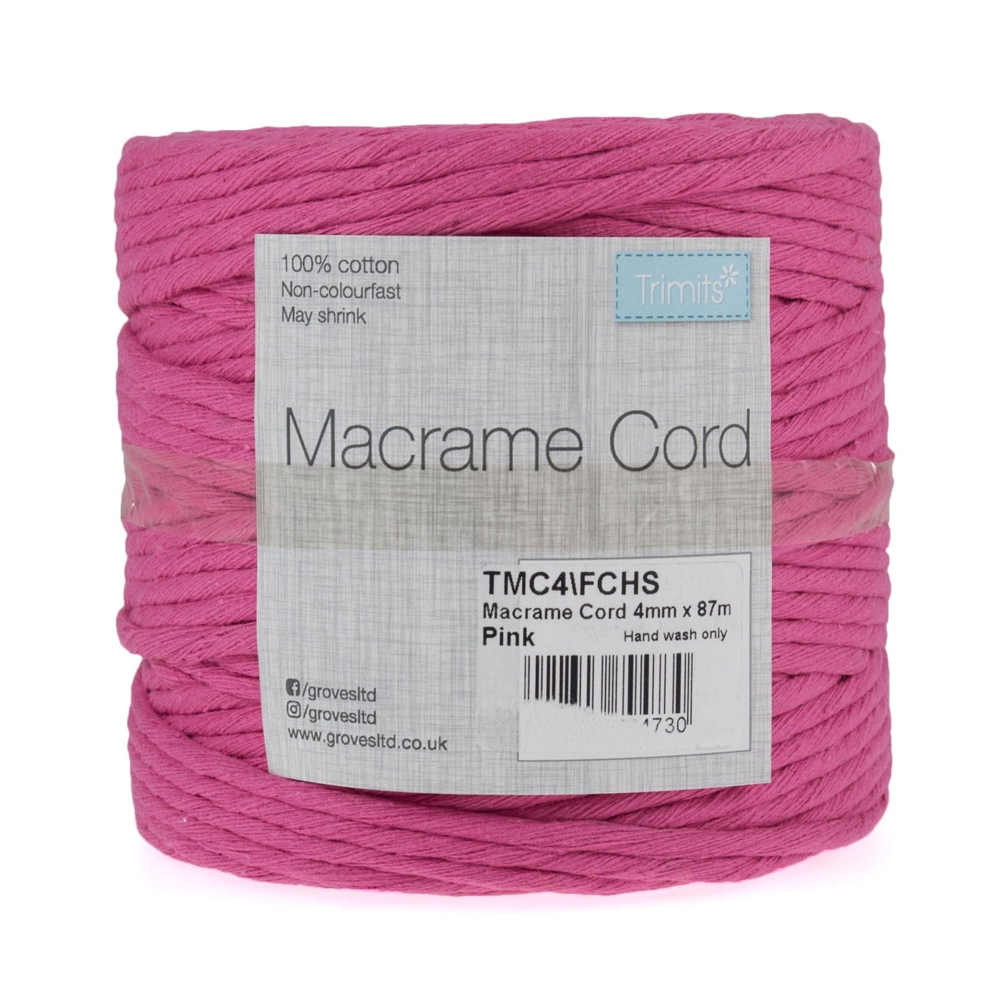 Trimits Macramé Cotton Cord Spool Jewellery Craft 87m x 4mm 0.5kg - Select Colour - Home - Crafts
