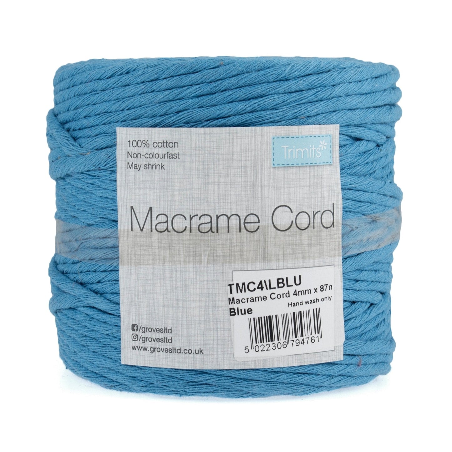 Trimits Macramé Cotton Cord Spool Jewellery Craft 87m x 4mm 0.5kg - Select Colour - Home - Crafts