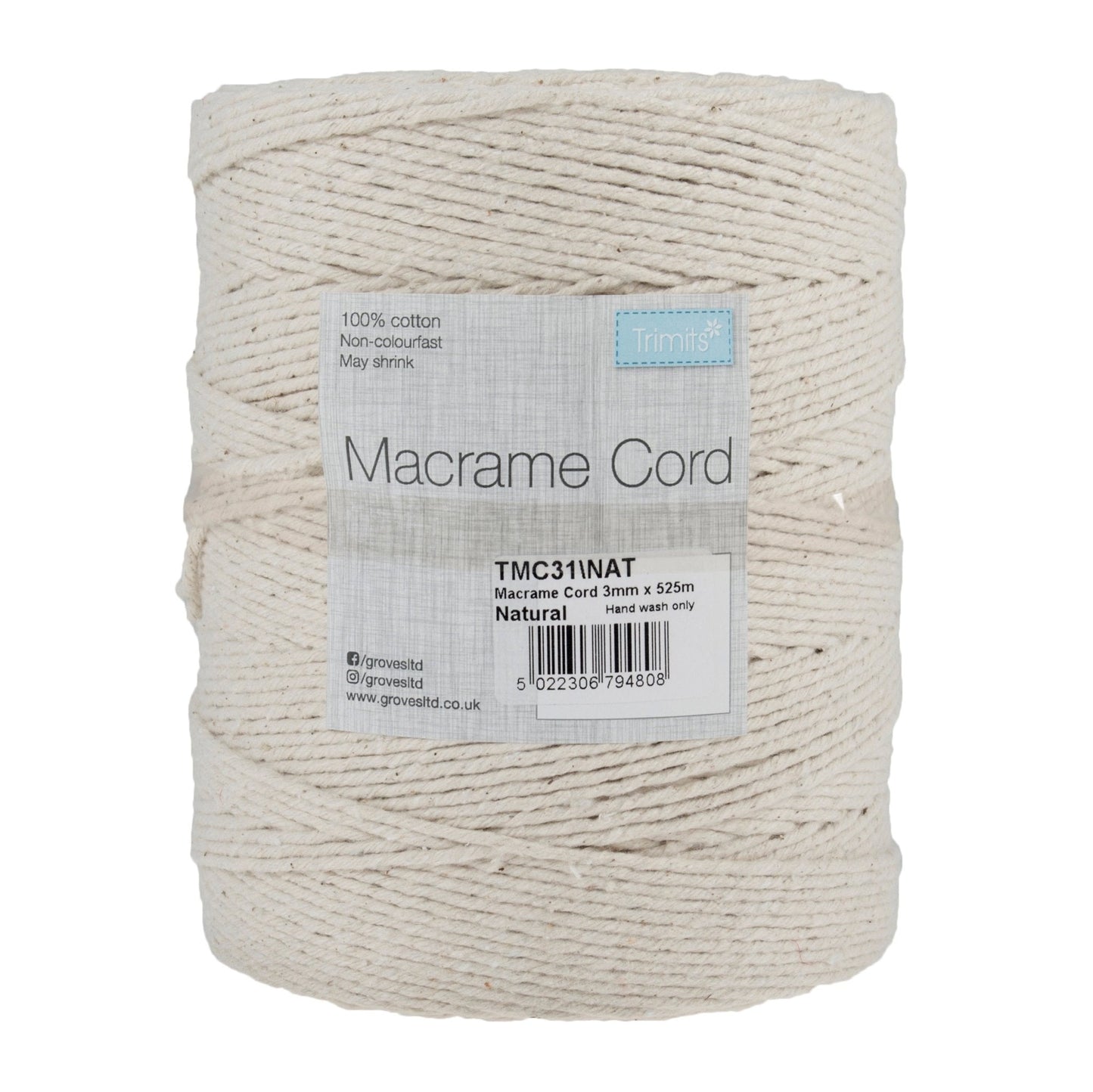 Trimits Natural Macramé Cord Spool Wall Hanging Jewellery Crafts - Select Size - Home - Crafts