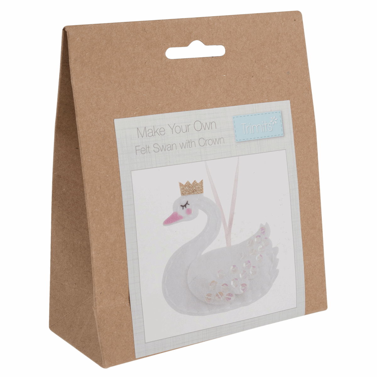 Trimits Pre - Punched Shaped Acrylic Felt Kit For Beginners 10 x 9.5cm - Swan with Crown - Home - Crafts