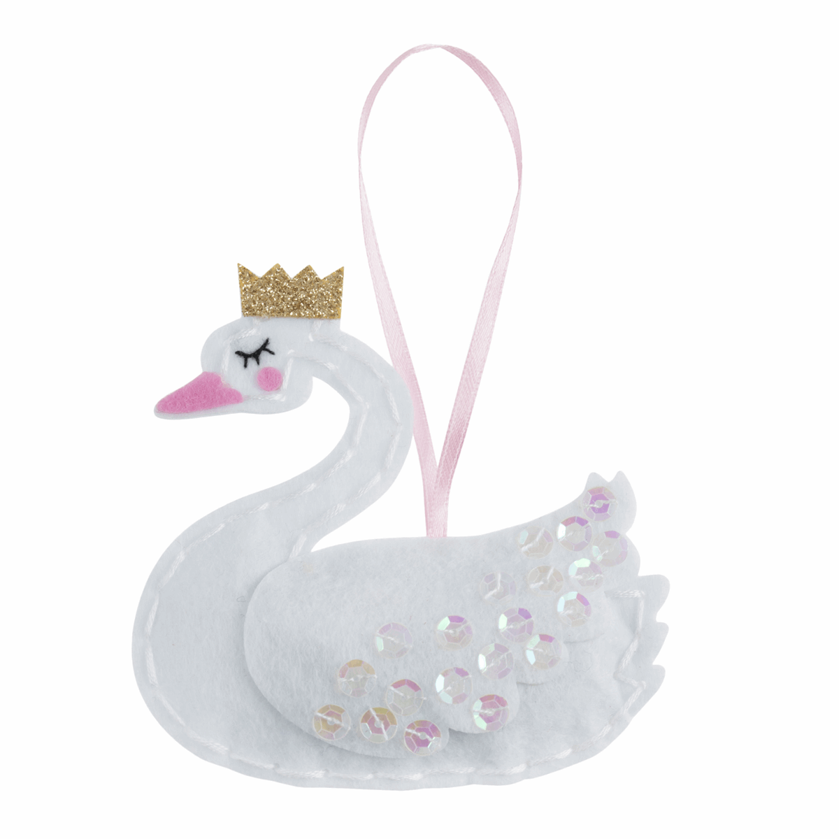 Trimits Pre - Punched Shaped Acrylic Felt Kit For Beginners 10 x 9.5cm - Swan with Crown - Home - Crafts