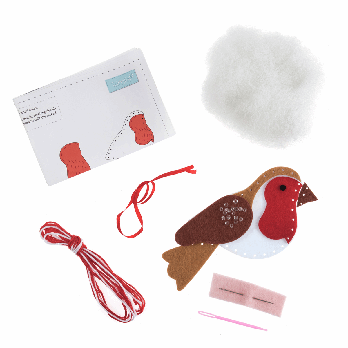 Trimits Pre - Punched Shaped Acrylic Felt Kit For Beginners 4.5 x 11.6cm - Robin - Home - Crafts