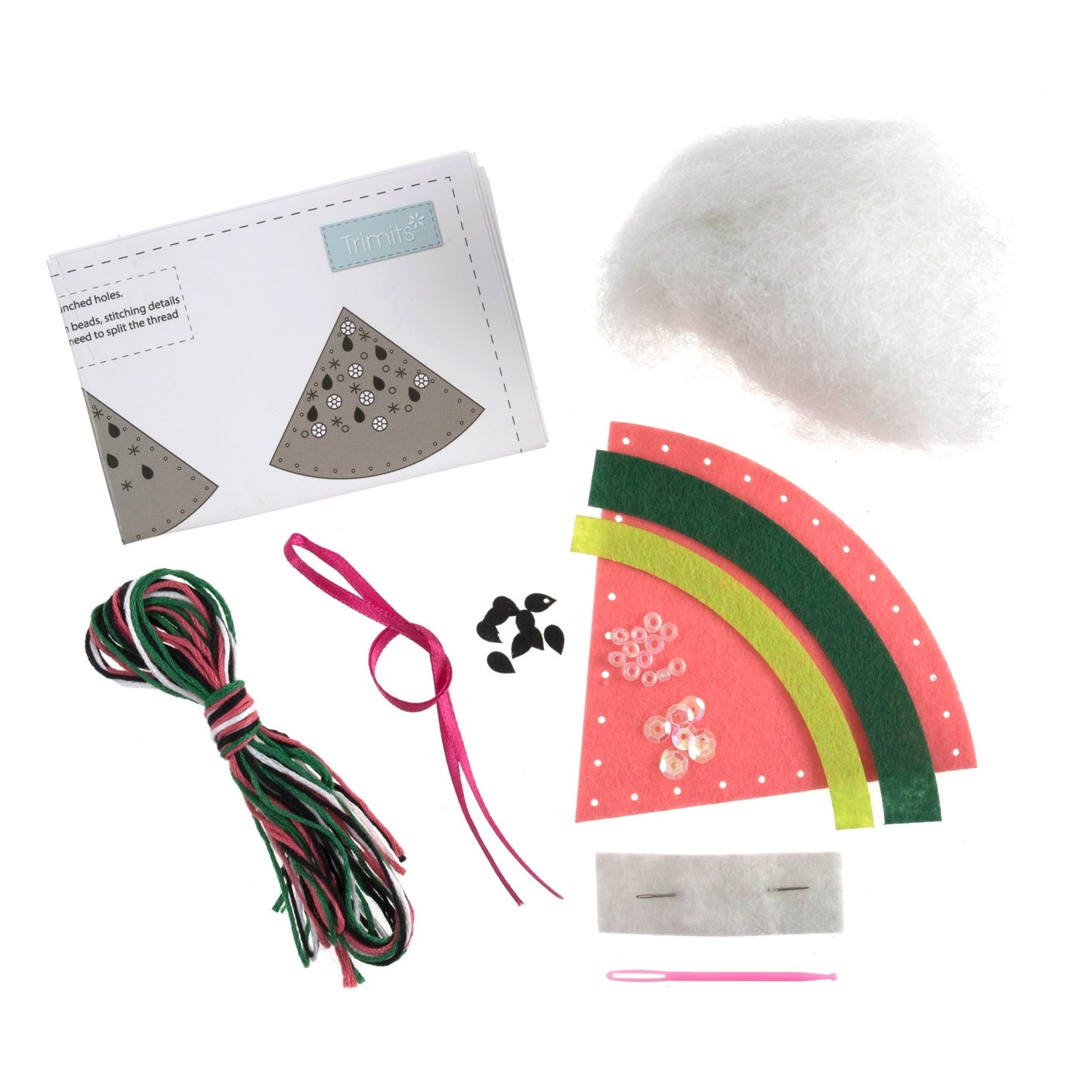 Trimits Watermelon Pre Punched Shaped Acrylic Felt Kit For Beginners 9cm x 11cm - Home - Crafts