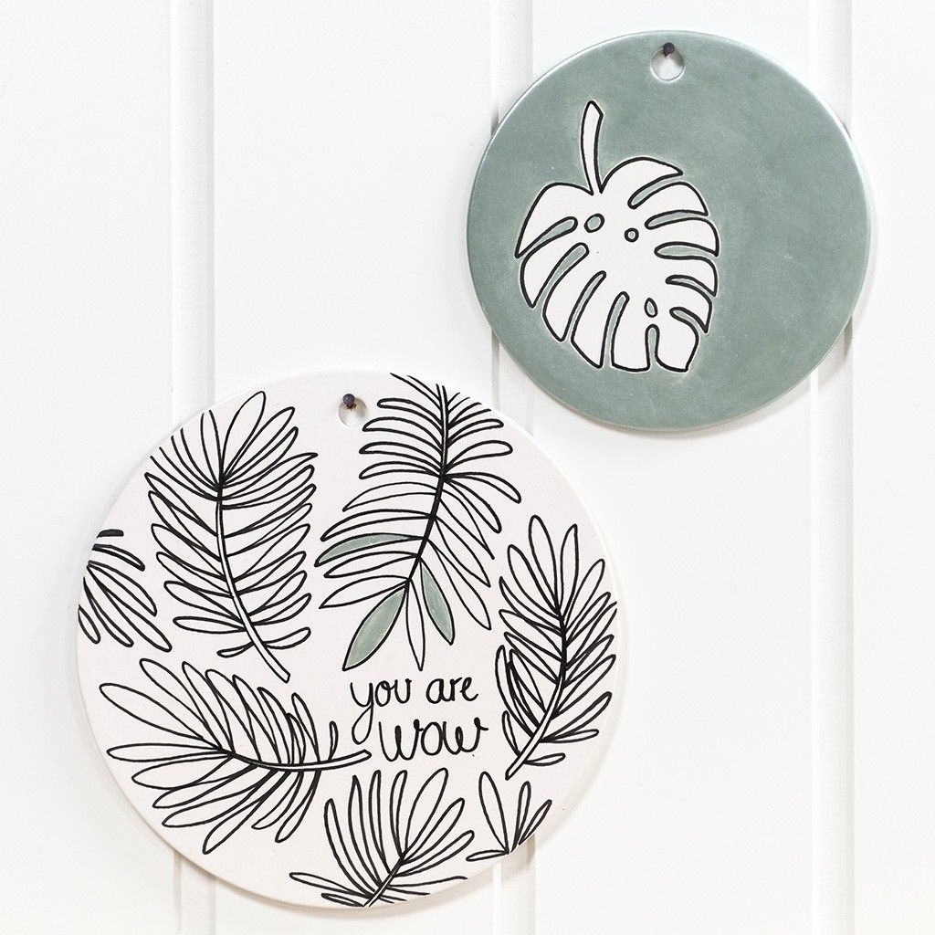 White Colour Terracotta Round Plate With Large Hole For Hanging Decorations 20 cm - Home - Crafts