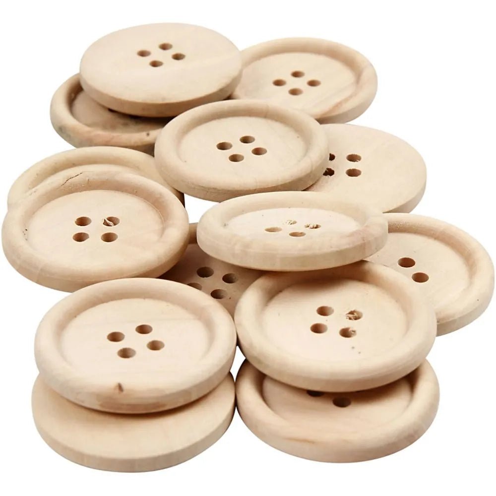 Wooden Natural Buttons 15-35 mm - 2-4 Hole Round Shaped Buttons Sewing Craft