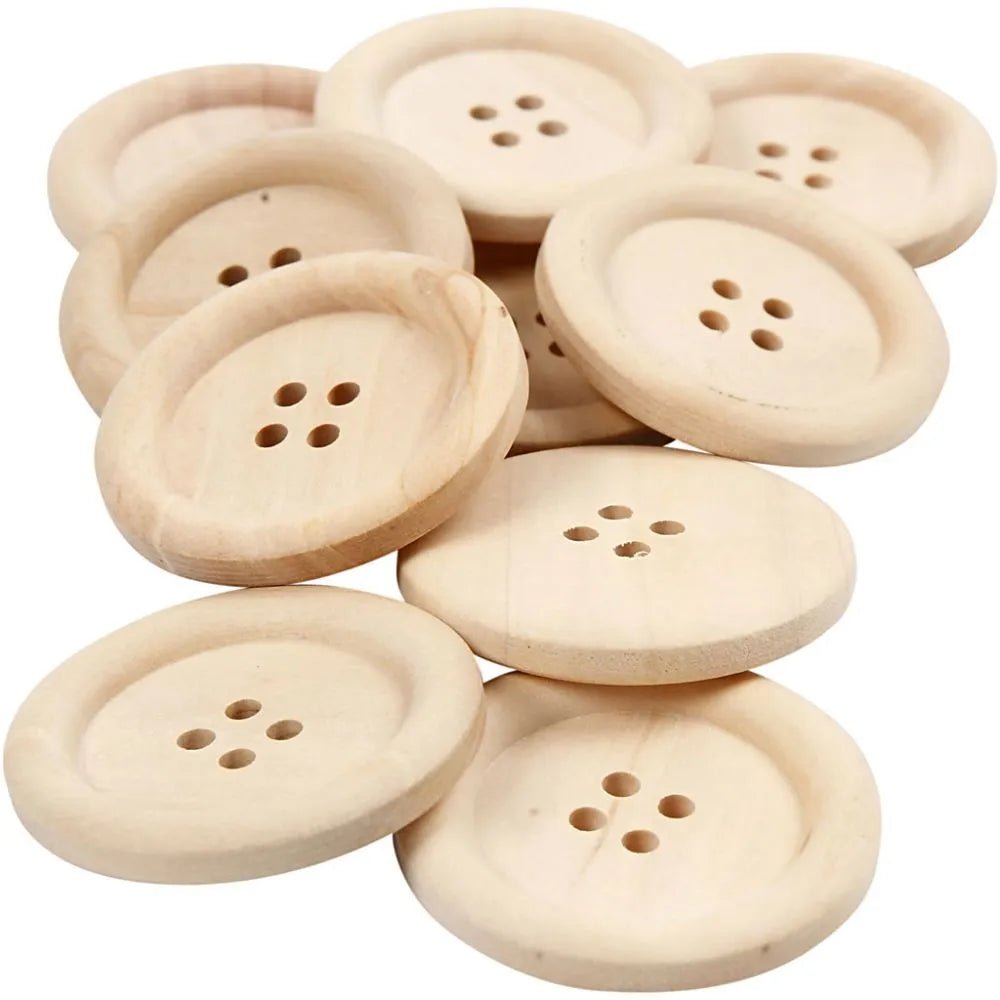 Wooden Natural Buttons 15-35 mm - 2-4 Hole Round Shaped Buttons Sewing Craft