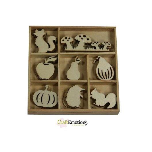 Wooden Ornament Decorations Embellishments Toppers 8 x Assorted Design Mushroom Fox Pumpkin - Home - Crafts