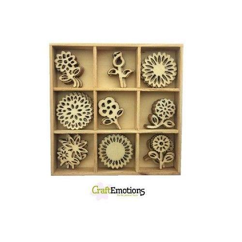Wooden Ornament Decorations Embellishments Toppers 9 x Assorted Design Flowers - Home - Crafts