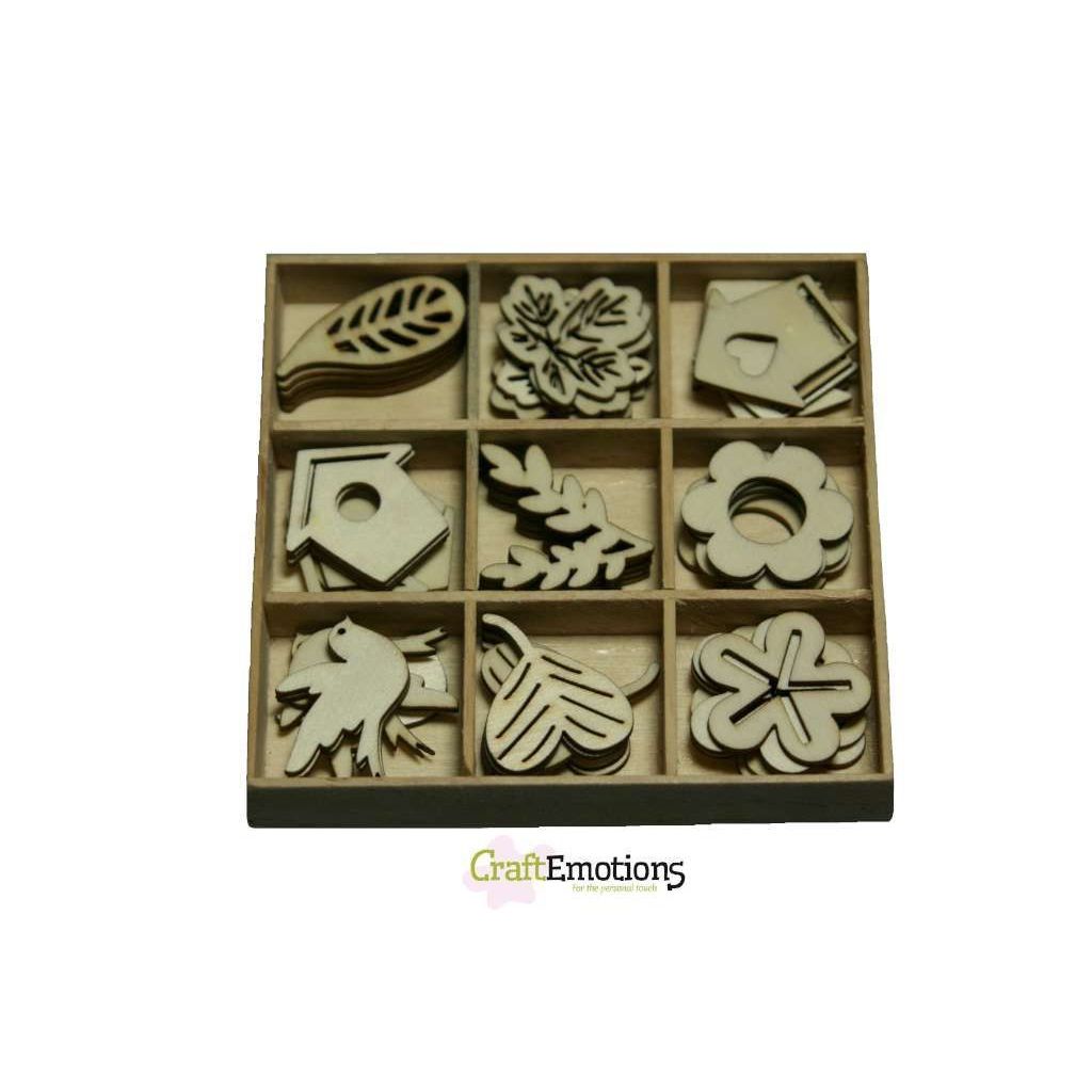 Wooden Ornament Decorations Embellishments Toppers 9 x Assorted Design Flowers Leaves Birds Houses Garden No 1 - Home - Crafts