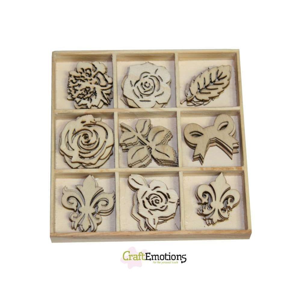 Wooden Ornament Decorations Embellishments Toppers 9 x Assorted Design High Tea Rose - Home - Crafts