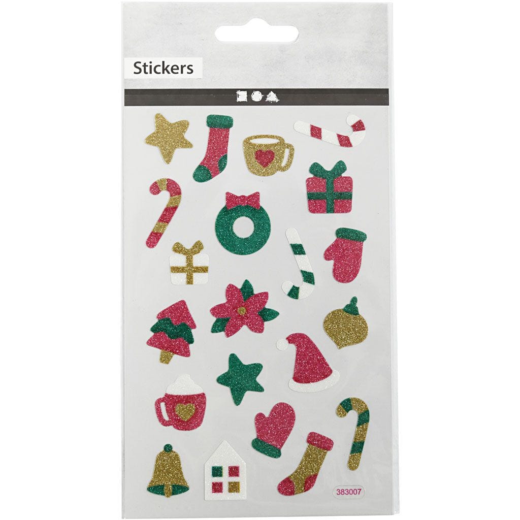 Xmas Glitter Stickers Sheet 10x16cm Sparkly Self-Adhesive Punched Greeting Cards Gift Tags