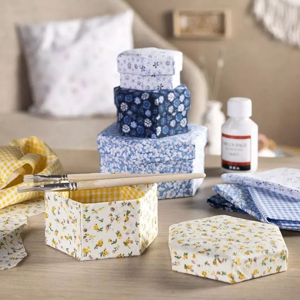 Decoupage Fabric Hexagonal Boxes