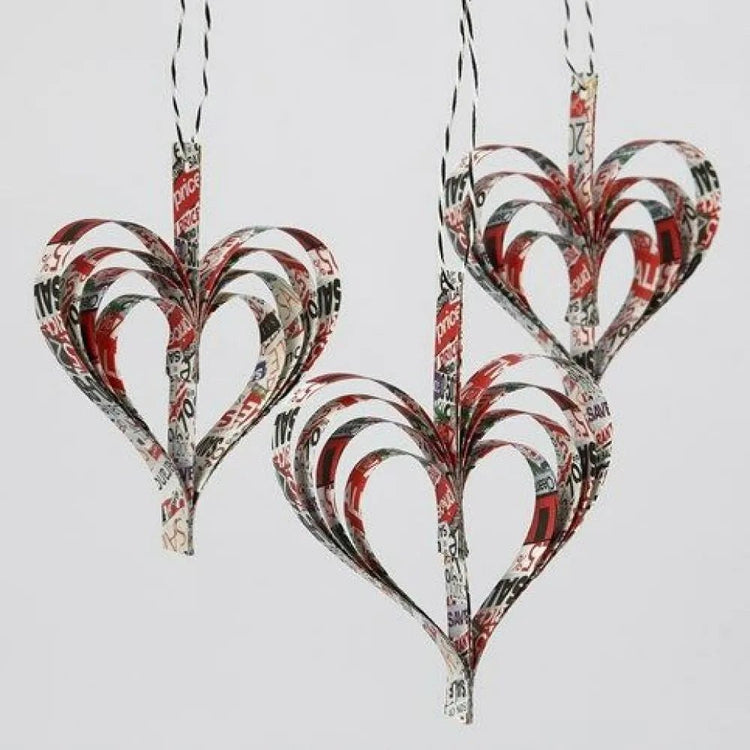 Hearts made from stapled-together Paper Star Strips - Home-Crafts