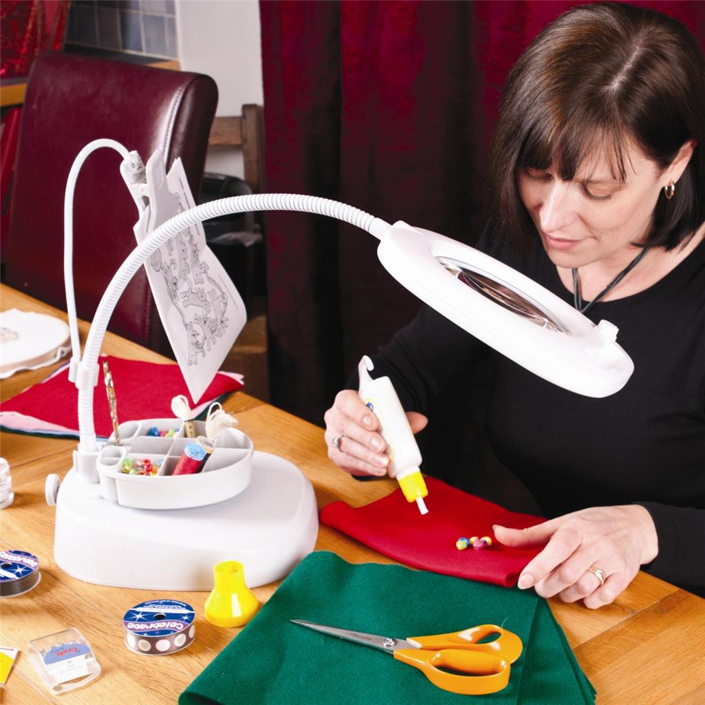 Lamps, wooden hoops, wooden frames, threads, stranded cotton