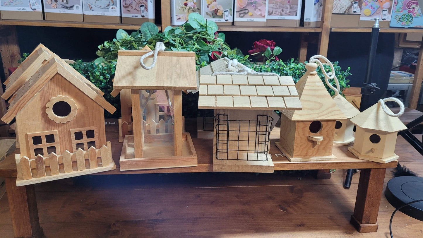 10 x Wooden Bird Houses Feeding Table Garden Hanging Decoration CLEARANCE HALF PRICE - Home - Crafts