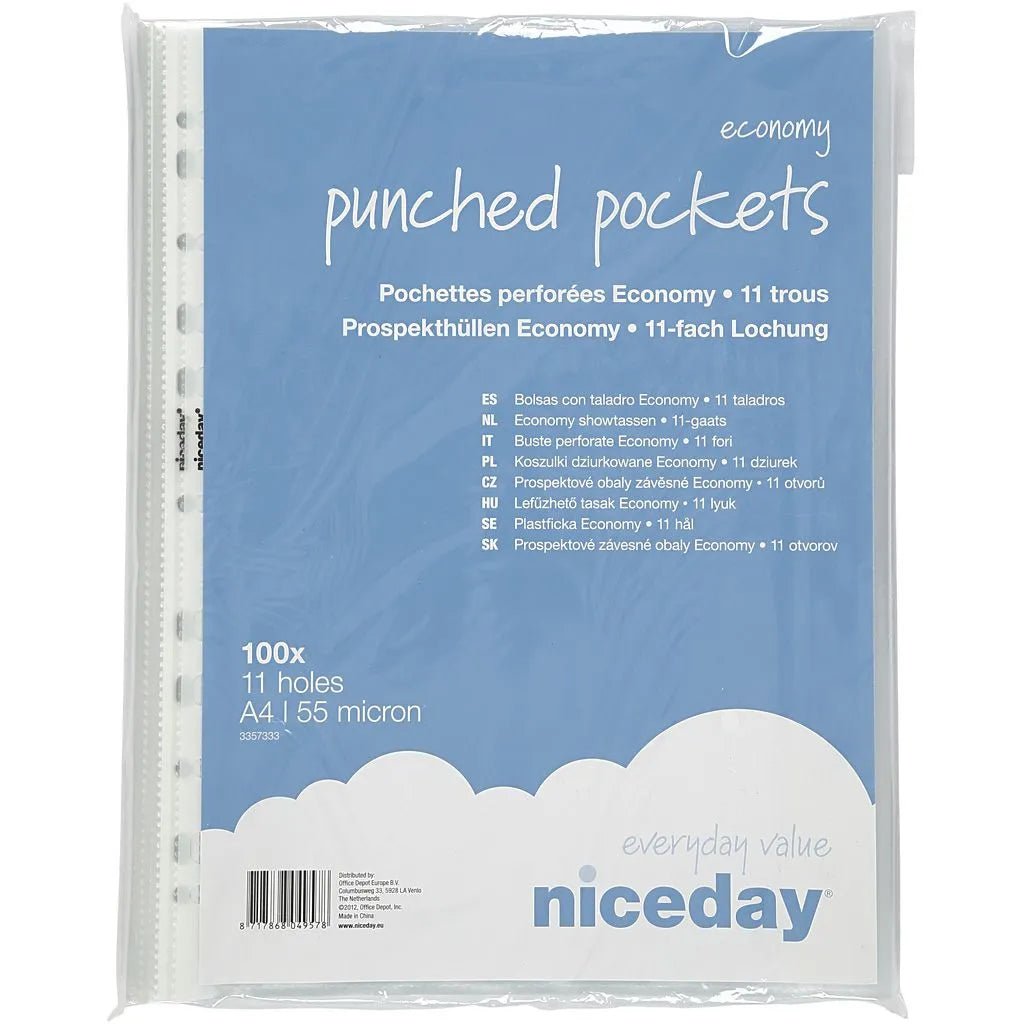 100 x A4 Plastic Pockets Wallets Sleeves Punched Plastic Polly Folders Filing