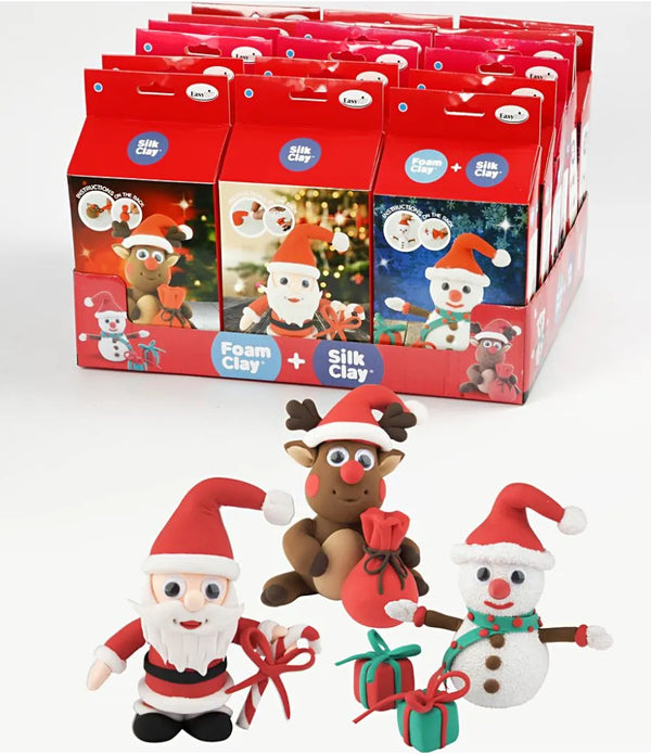 Christmas Silk Clay DIY Santa Snowman Reindeer Set Moulding Modelling Craft