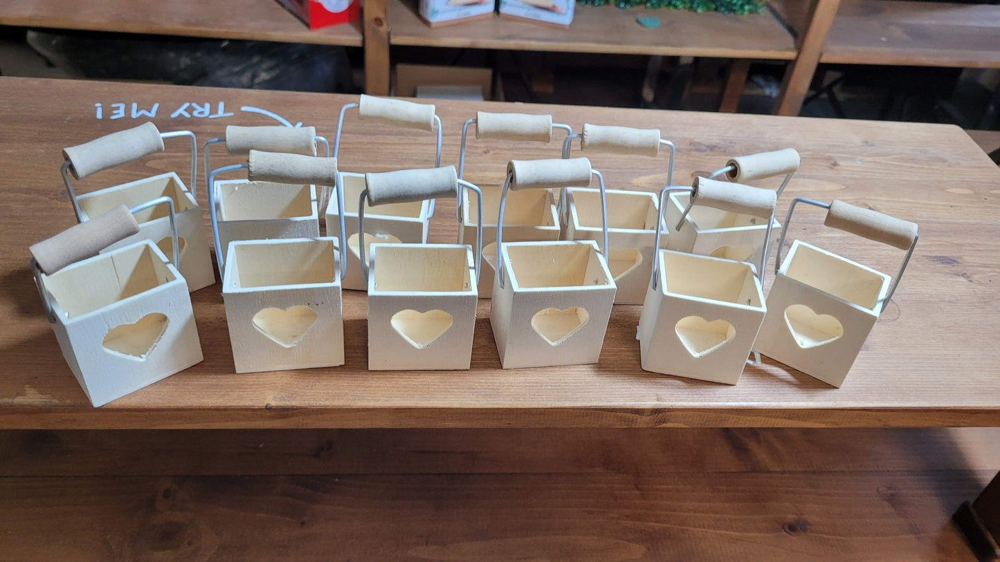 12 x Wooden Mini Heart Boxes Baskets For Favours Job Lot CLEARANCE HALF PRICE - Home - Crafts