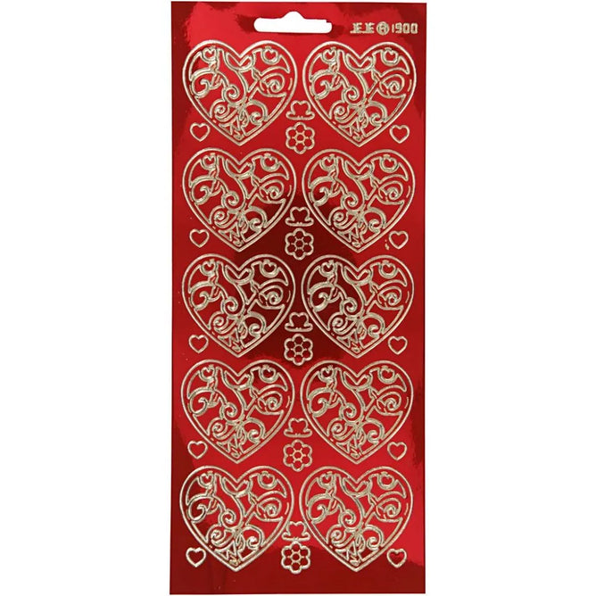 Gold Transparent Red Self Adhesive Hearts Peel Off Stickers Sheet Card Crafts