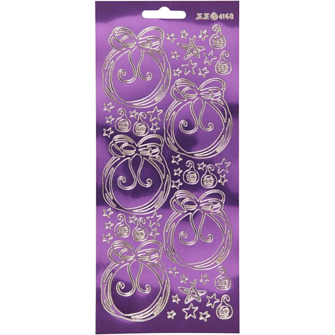 Gold Transparent Purple Self Adhesive Christmas Balls Peel Off Stickers Sheet