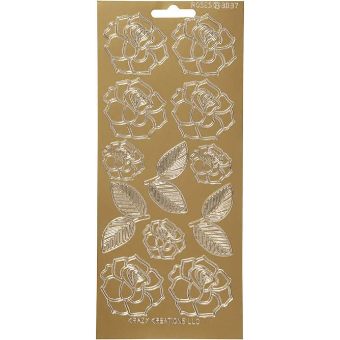 Gold Self Adhesive Roses Peel Off Stickers Sheet Card Embellishments Crafts