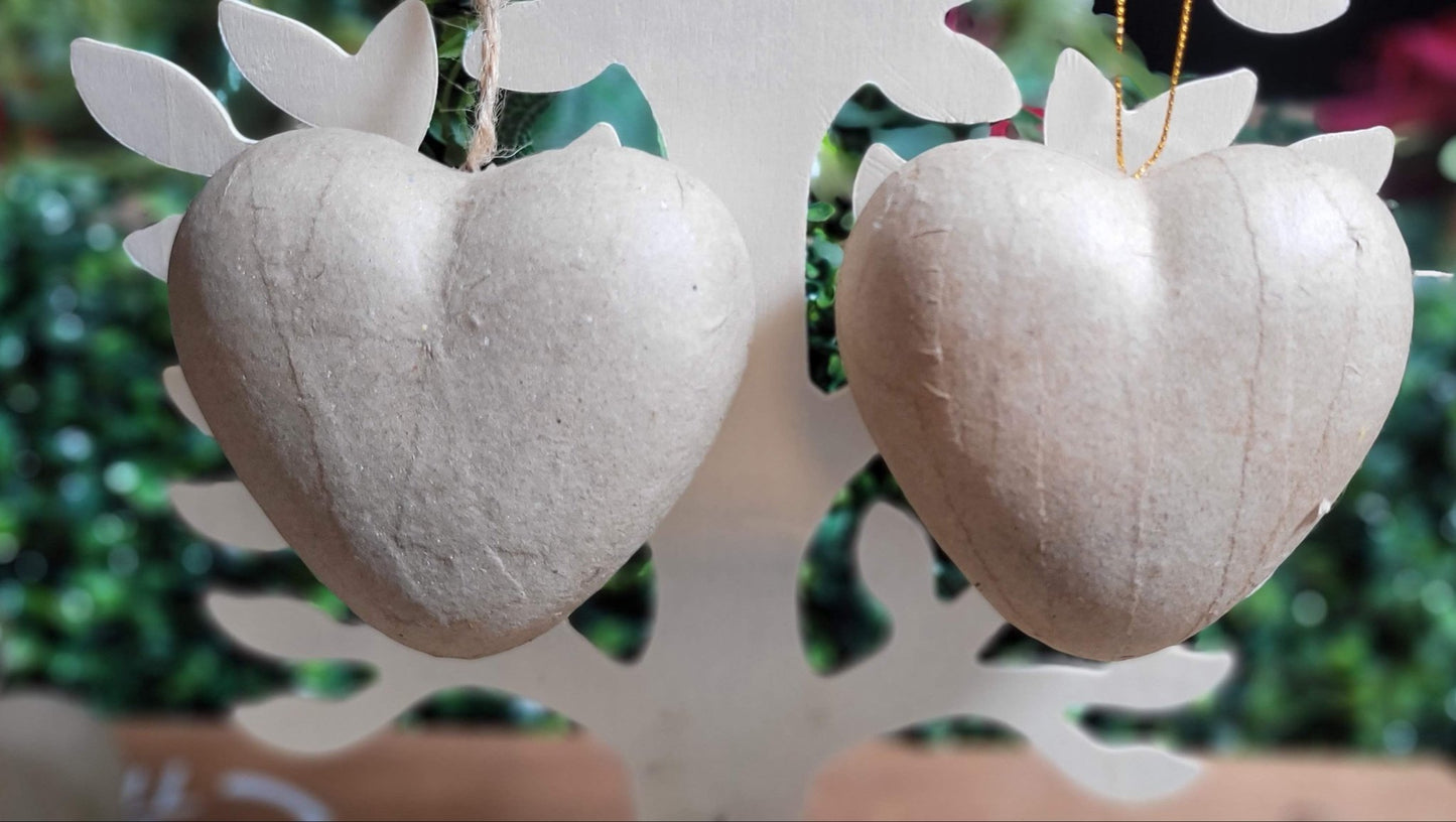 20 Paper Mache Hearts Christmas Decoration Hanging Ornaments - HALF PRICE - Home - Crafts