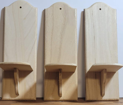Wooden Plain Unfinished Candle Holder Wall Mounted x 3 - Home-CraftsWooden Plain Unfinished Candle Holder Wall Mounted x 3