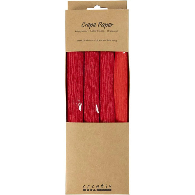 4 x Premium Crepe Paper Sheets for Crafting – Red , 180% Stretch, Perfect for Paper Flowers & Paper Crafts