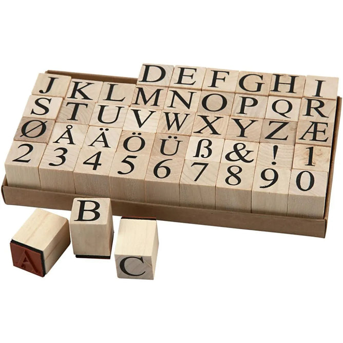 Mini Wooden Rubber Stamp Alphabet Letters Numbers A-Z 42 Blocks Card Making