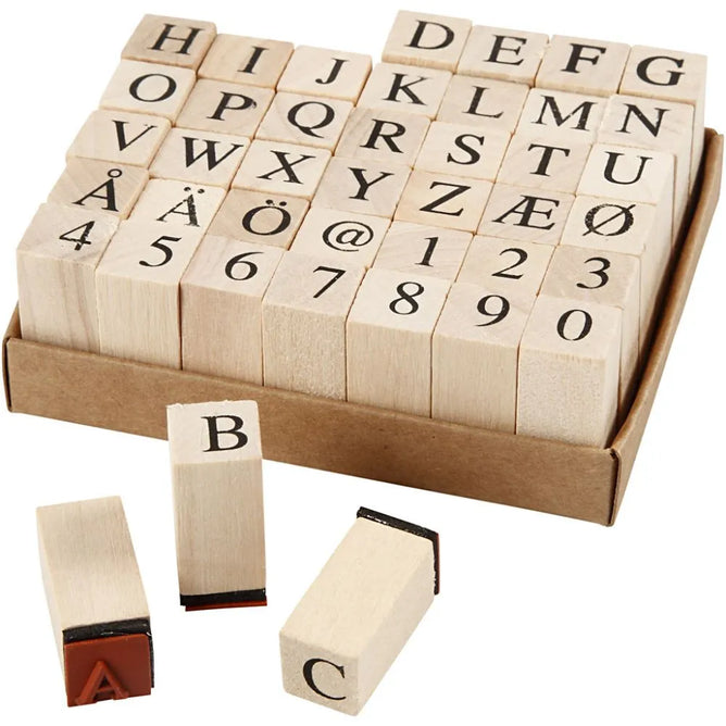 Mini Wooden Rubber Stamp Alphabet Letters Numbers A-Z 42 Blocks Card Making