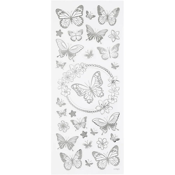 Self Adhesive Silver Butterflies Stickers Plastic Sheet For Card Christmas Craft