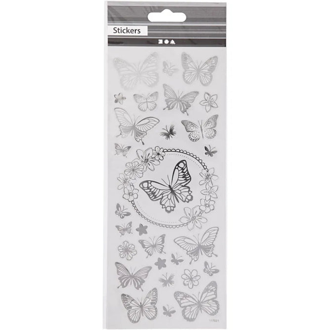 Self Adhesive Silver Butterflies Stickers Plastic Sheet For Card Christmas Craft