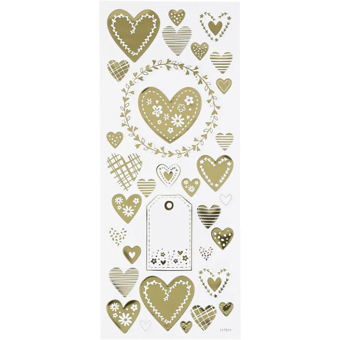 Self Adhesive Gold Hearts Stickers Plastic Sheet For Card Christmas Decorations