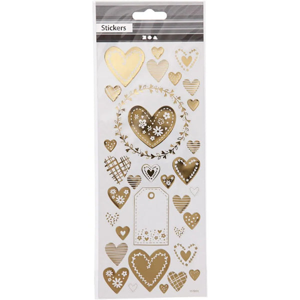 Self Adhesive Gold Hearts Stickers Plastic Sheet For Card Christmas Decorations