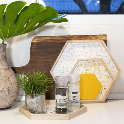 3 x Assorted Size Empress Wood Hexagonal Trays Serving Decoration Crafts 21 -26 and 31 cm - Home-Crafts
