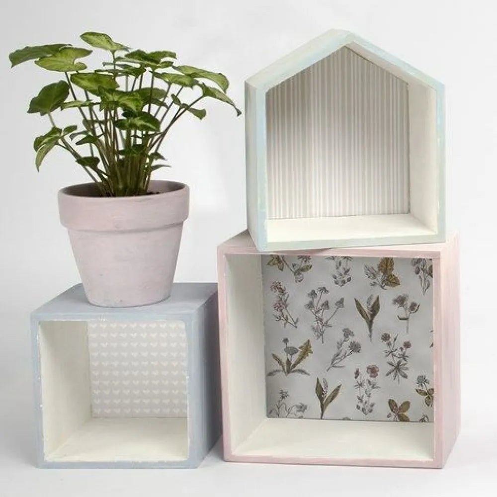 3 x Light Wood Square Shaped Storage Boxes Home Decoration Crafts 12.5cm - Home - Crafts