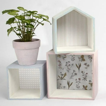 3 x Light Wood Square Shaped Storage Boxes Home Decoration Crafts 12.5cm - Home - Crafts
