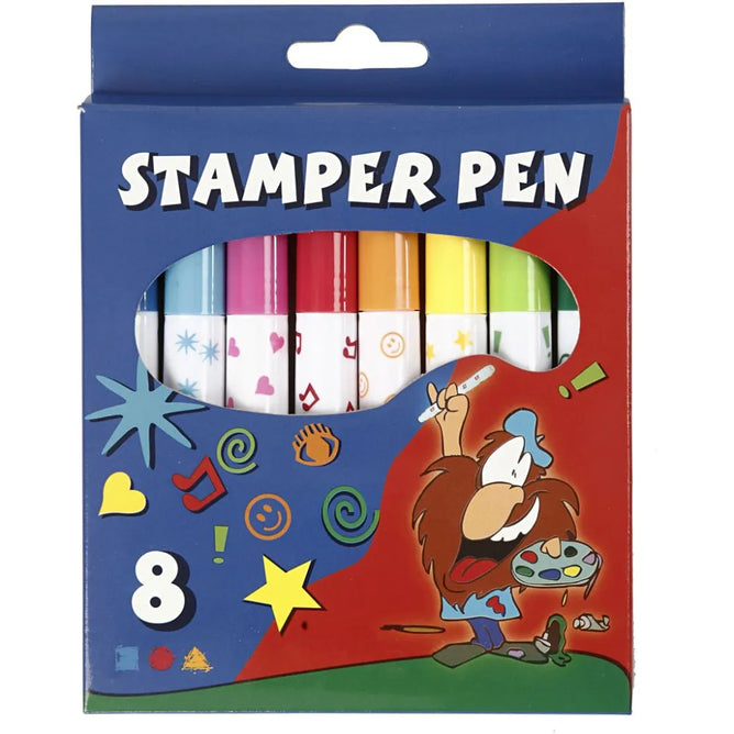 Stamp Washable Markers 8 Colours Drawing Art Pens Designed Tip School Merits