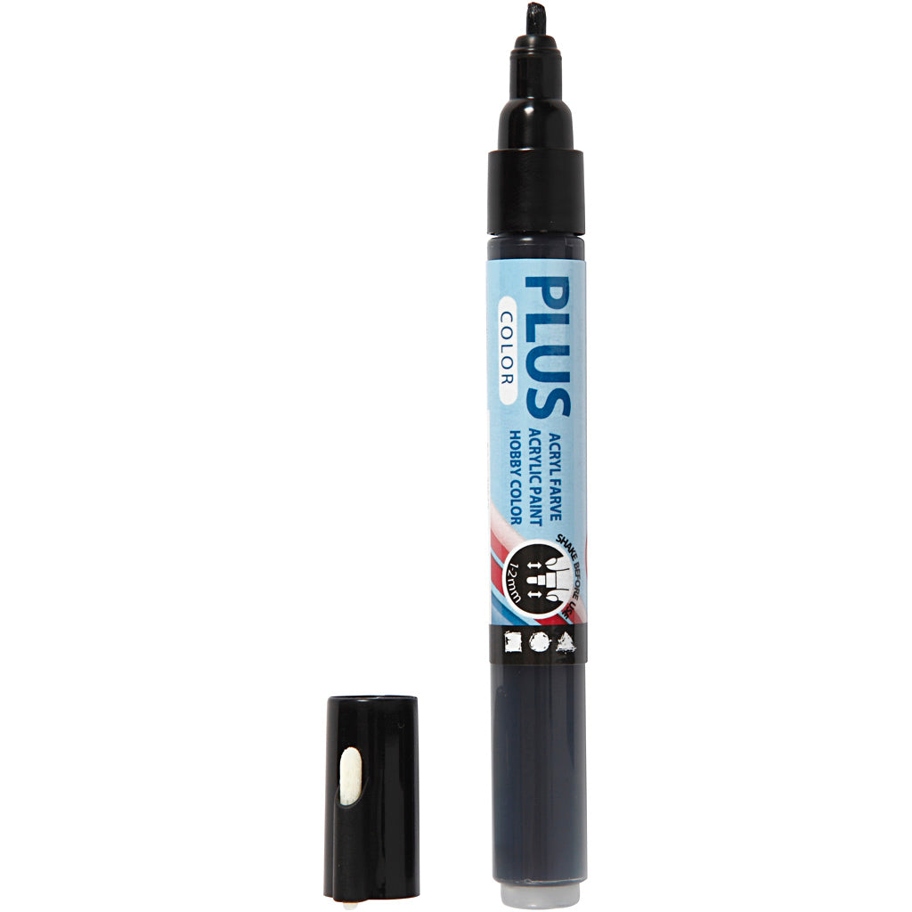 Plus Color Marker 14.5cm Line 1-2mm 5.5ml Black Water Based Acrylic