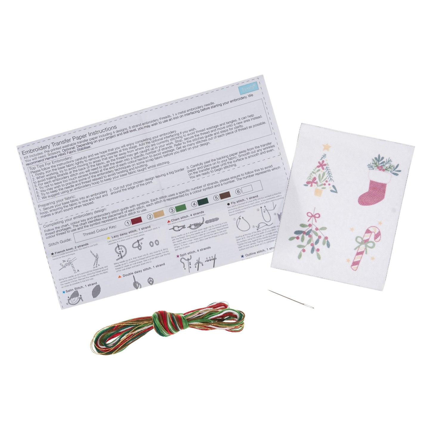 4 x Christmas Trimits Washable Embroidery Transfer Paper Sheets - All Materials & Instructions