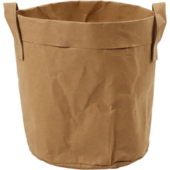 Light Brown Colour Faux Leather Paper Round Shaped Storage Bag With Handle 20 cm